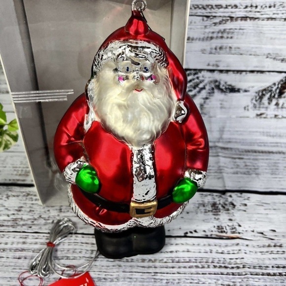 Vintage Department 80 Mercury Glass St. Nick Santa 9" Ornament Handpainted w Box - Picture 4 of 15